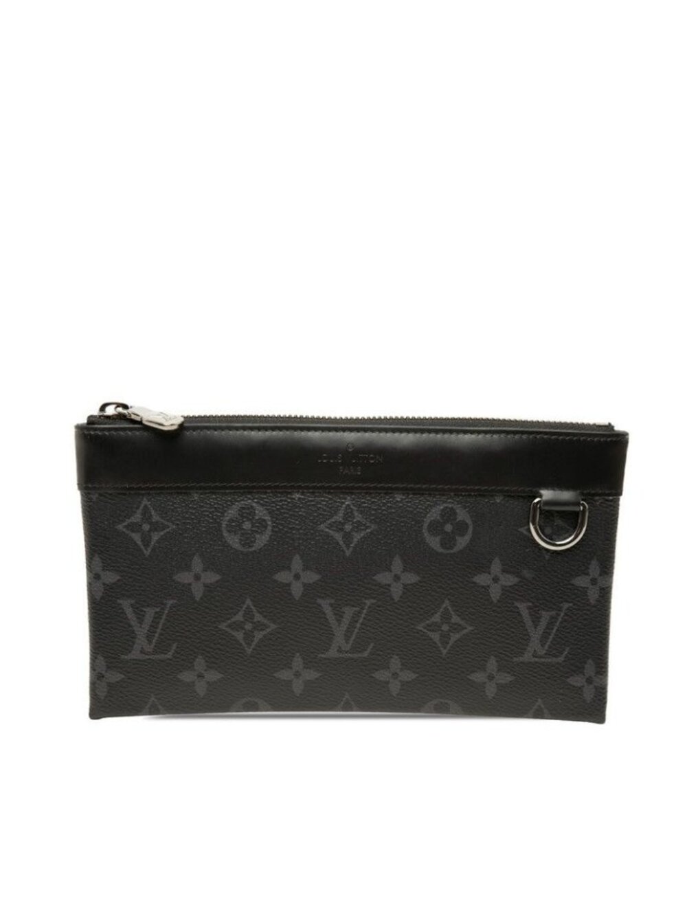 Louis Vuitton Monogram Eclipse Pochette Discovery PM Clutch Pouch Black Leather